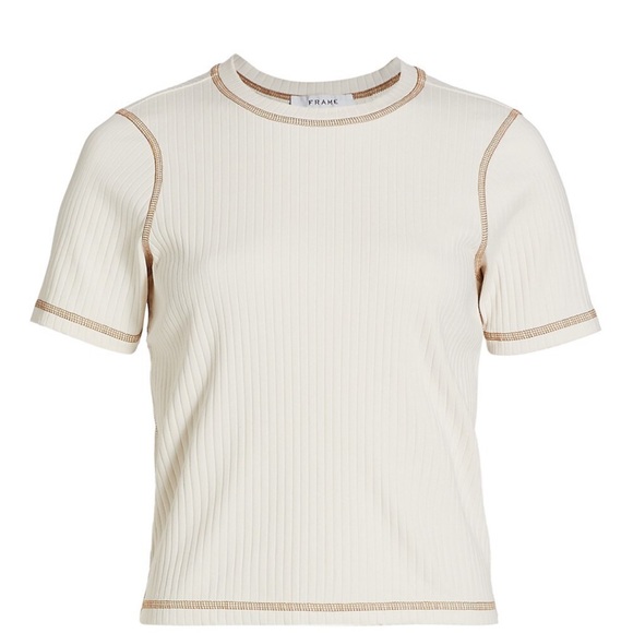 Frame Contrast Stitching Rib Knit Crewneck Tee - Picture 2 of 7